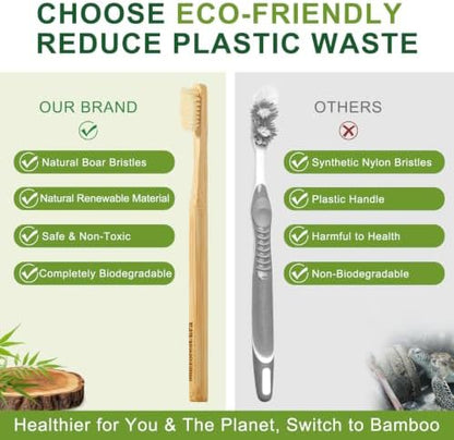Boar Bristle Toothbrush, Natural Bamboo Toothbrushes 6 Pack