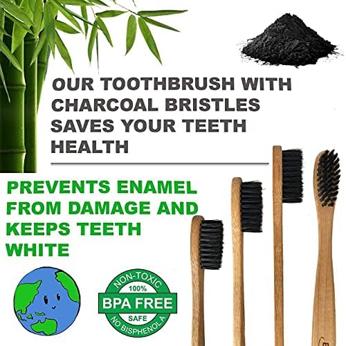 4 Count I Bamboo Toothbrush I Soft Bristles Best for Sensitive Gums I Charcoal I Vegan I Natural Wood I BPA Fee I Recyclable I Compostable I Biodegradable | Environmentally Friendly