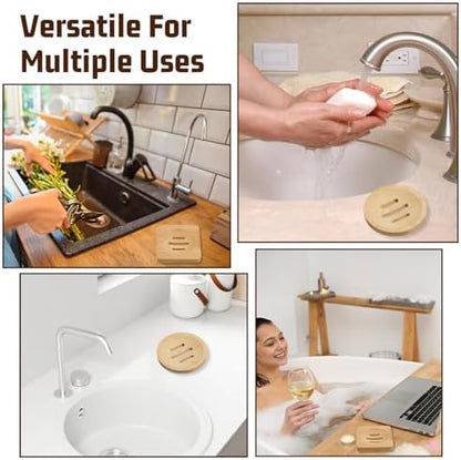 Ymapinc 2-Pack Bamboo Soap Holder, Round+Square for Home Shower Bathroom