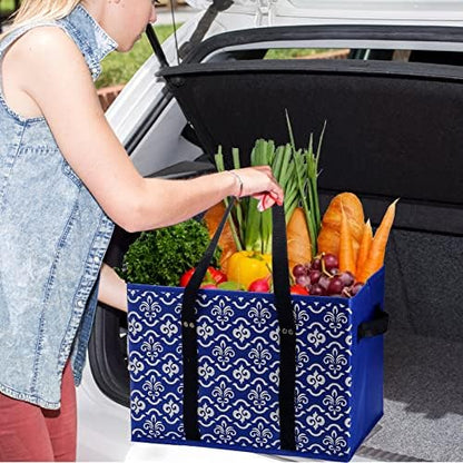 WUWEOT 4 Pack Reusable Grocery Bags, Large Shopping Box Tote, Foldable Washable Storage Bins with Reinforced Bottom Heavy Duty Handles for Fruit Vegetable Clothes Toys and Picnic