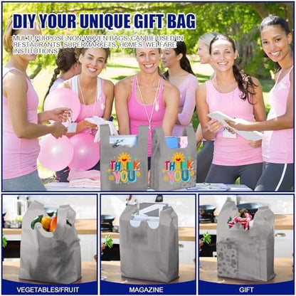 Windyun Large Grocery T-shirt Bags Bulk Reusable Non Woven Shopping Bag Foldable Gift Tote with Handle, 20.5x11x5.5 Inch