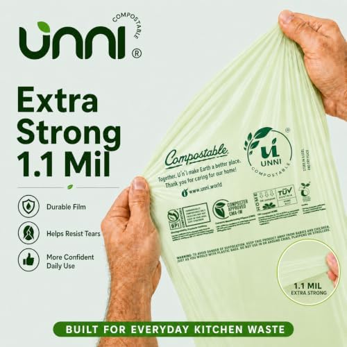 UNNI 30-33 Gallon Compostable Bags, 20 Count, 124 L, Extra Thick 1.1 Mil