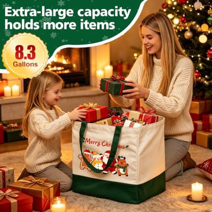 Christmas Canvas Tote Bags with Handles, Large Merry Christmas Shopping Bag
