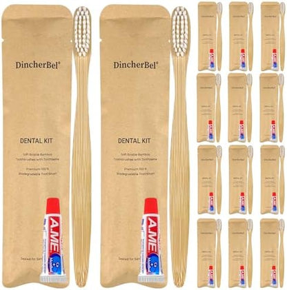 Bamboo Toothbrushes Kit Bulk, 50 Disposable Toothbrushes with Toothpaste