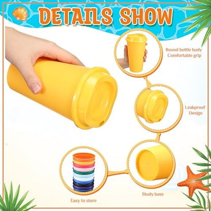 Honeydak 45 Pack 16 oz Reusable Coffee Cups with Lids Water Bottle Iced Coffee Travel Mug Reusable Portable Plastic Tea Tumblers Bulk for Hot and Cold Drinks Birthdays Party(Classic,Multicolor)