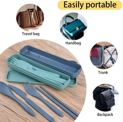 2 Sets Reusable Utensils Set with Case, Standard Travel Cutlery Set