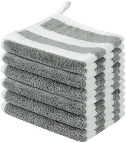Microfiber Facial Cloths Fast Drying Washcloth 12x12inch Stripes 6 pack