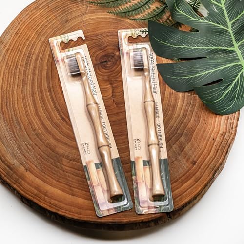 Natural Horsehair Bamboo Handle Toothbrushes, No Nylon Totally Biodegradable Horse Hair and Bamboo Toothbrushes (Pack of 2)