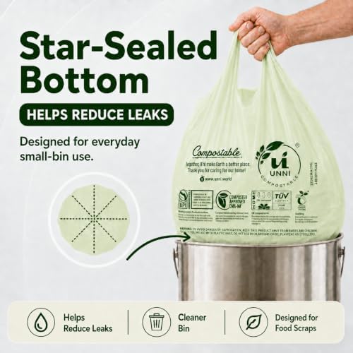 UNNI 3 Gallon Compostable Bags with Easy-Tie Handles, 11.35 L, 100 Count