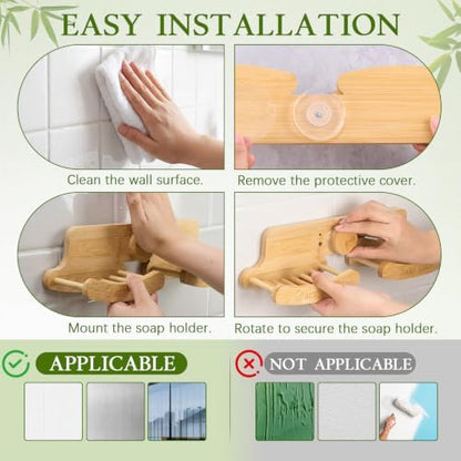 Double Bamboo Soap Dish for Shower, Wall Mounted