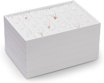 White Jewelry Display Organizer Tray Stackable Premium PU Leather 24 Grid Trinket Earring Ring Organizer Tray