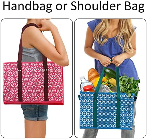 WUWEOT 4 Pack Reusable Grocery Bags, Large Shopping Box Tote, Foldable Washable Storage Bins with Reinforced Bottom Heavy Duty Handles for Fruit Vegetable Clothes Toys and Picnic