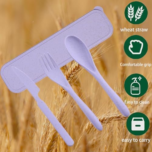 4 Pack Wheat Straw Cutlery, BPA Free Fork Spoon Knife with Storage Case