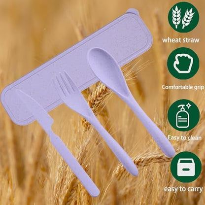 4 Pack Wheat Straw Cutlery, BPA Free Fork Spoon Knife with Storage Case