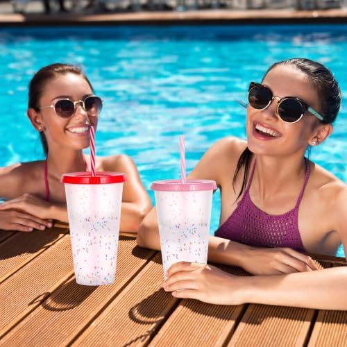 Color Changing Cups, 12 Pack 24oz Plastic Tumblers, Reusable Iced Coffee & Smoothie Cups with Lids and Straws for Parties and Travel (Rainbow, 12 Pack)