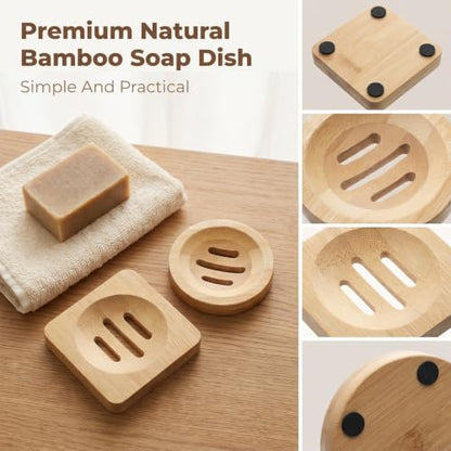 2 Pcs Bamboo Soap Holder, 2 Styles Soap Tray for Shower Kitchen Sink