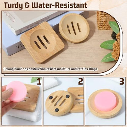 Ymapinc 2-Pack Bamboo Soap Holder, Round+Square for Home Shower Bathroom