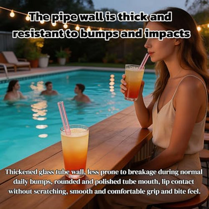8 Pack Reusable Straight Glass Straws,8 Inch Food Grade Heat Resistant,BPA FreeLead-Free Multicolor Glass Straws for Smoothie Milkshake Juice Cocktail Tea Hot Drinks,with 2 Cleaning Brushes