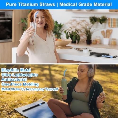 Quality Upgraded 8.5In Medical-Grade Pure Titanium Straw Set 1PCS, Lightweight, Corrosion Resistance, No Metal Flavor, BPA Free, Eco-Friendly Metal Straws Reusable, Suitable For Sensitive Bodies