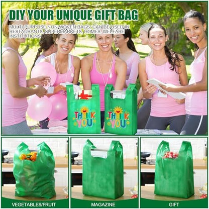 Windyun Large Grocery T-shirt Bags Bulk Reusable Non Woven Shopping Bag Foldable Gift Tote with Handle, 20.5x11x5.5 Inch