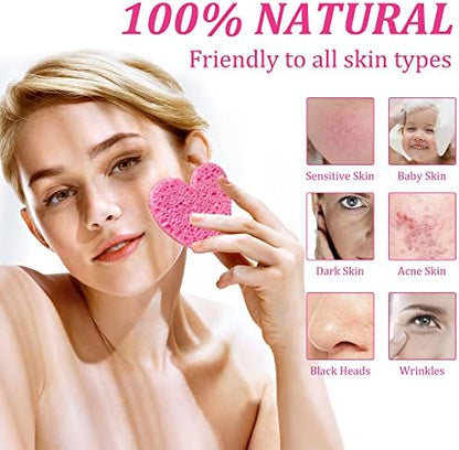 50-Count Compressed Cellulose Heart Shape Facial Sponges,Pink