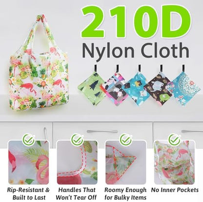 Reusable Grocery Shopping Bags 6|10 Pack, Foldable Tote Bags, Machine Washable Nylon Shopping Totes for Groceries