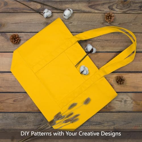 TOPDesign 1-Pack Canvas Tote Bags with an External Pocket, Reusable Grocery Shopping Bags, Top Zipper Closure, Daily Essentials (Yellow)