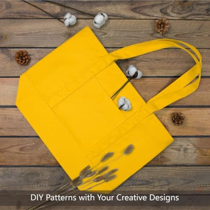 TOPDesign 1-Pack Canvas Tote Bags with an External Pocket, Reusable Grocery Shopping Bags, Top Zipper Closure, Daily Essentials (Yellow)