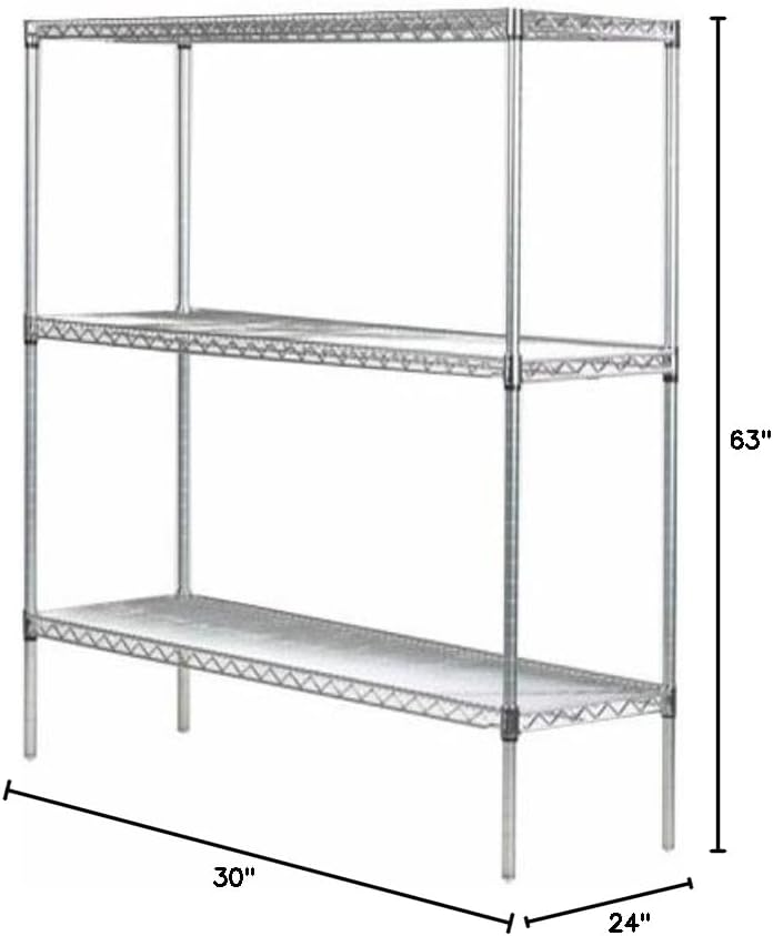 Omega 24" Deep x 30" Wide x 63" High 3 Tier Chrome Starter Shelving Unit