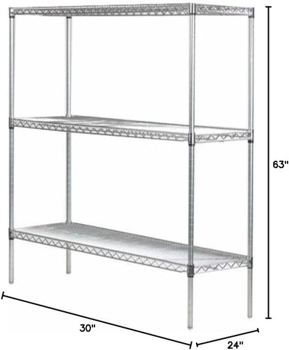 Omega 24" Deep x 30" Wide x 63" High 3 Tier Chrome Starter Shelving Unit