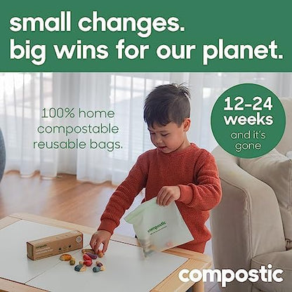 Compostic Compostable Snack Bags, 60 Ct Starter Pack, Zip-Seal
