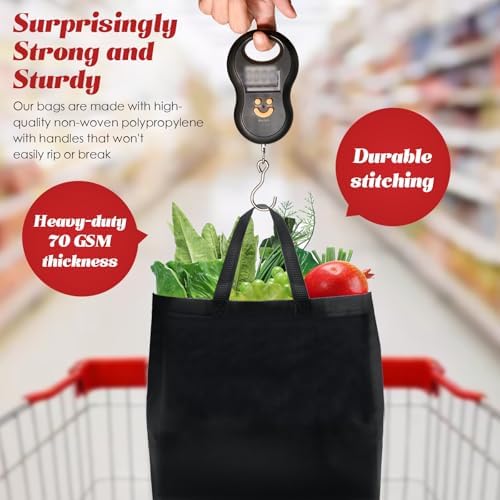 Reginary 50 Pcs Reusable Tote Bags Shopping Bags Non Woven, Black, Red