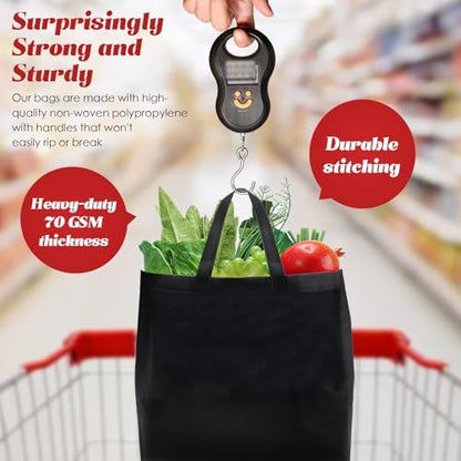 Reginary 50 Pcs Reusable Tote Bags Shopping Bags Non Woven, Black, Red