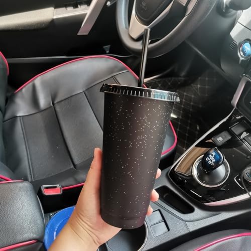 Suertestarry Tumbler with Straw and Lid,Water Bottle Iced Coffee Travel Mug Cup,Reusable Plastic Cups,Perfect for Parties,Birthdays,24oz-10 Pack (Black Glitter, 10 pack)