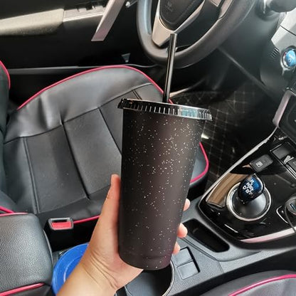 Suertestarry Tumbler with Straw and Lid,Water Bottle Iced Coffee Travel Mug Cup,Reusable Plastic Cups,Perfect for Parties,Birthdays… (Black Glitter, 36 pack)