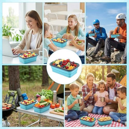 4 Pack 40oz Collapsible Food Storage Containers Marinating Container with Lid Foldable Silicone Kitchen Bowls Microwave Freezer Dishwasher Safe, Blue