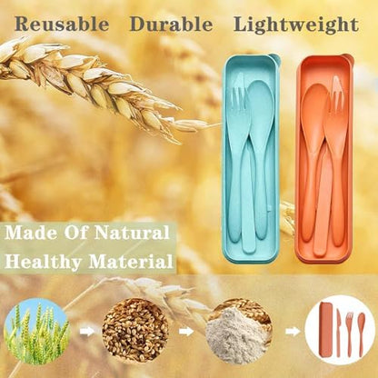 Reusable Travel Utensils Set with Case Wheat Straw Fork Spoon Knife Cutlery