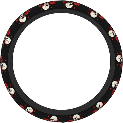 Ouqiuwa Red Rose Skeleton Steering Wheel Cover Women, Comfortable Elastic Steering Car Wheel Cover Fit 15 inches Universal Accessories Suvs Trucks Decor