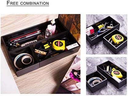 Bamboo Box for Drawer Organizer Box for Kitchen Storage Boxes for Small Accessories, Black 8"*4"