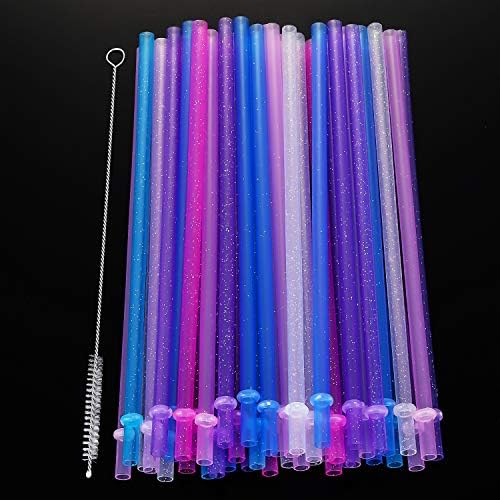 50 Pcs Reusable Glitter Straws 9 in 6 Colors Clear Plastic Drinking Straw