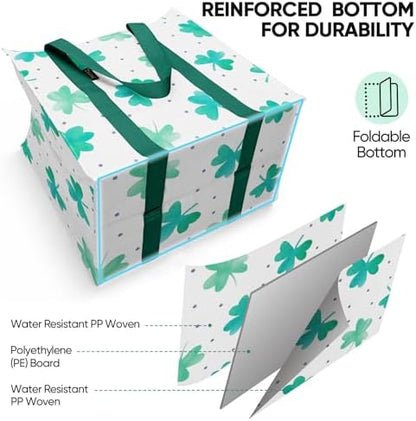 BALEINE 4 PK Grocery Bags Reusable Shopping Bags with Reinforced Bottom, Heavy Duty Foldable Tote Bags (Clover)