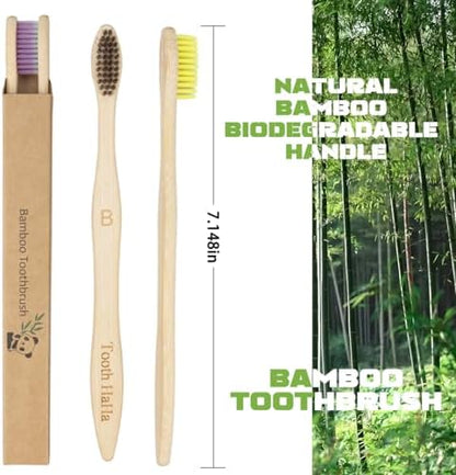 Bamboo Toothbrushes 10 Pack, Biodegradable BPA-Free Soft Bristles Toothbrushes for Adult, Eco-Friendly, Natural Wooden Organic Toothbrush Pack