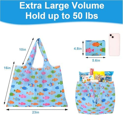 ZooviHyvi Extra Large 50lbs Foldable Reusable Shopping Bags kitchen reusable grocery bags Washable Polyester Bags in Pocket