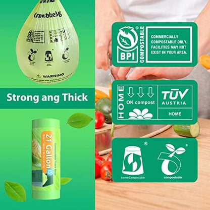 GreFusion Compostable Trash Bags 21 gallon,20 Count,Extra Thick 1.28 Mills,Fits13-25 gallon trash can, Extra Strong and thick,Compostable Lawn & Leaf Yard Waste bags,ASTM D6400,Bpi Certified