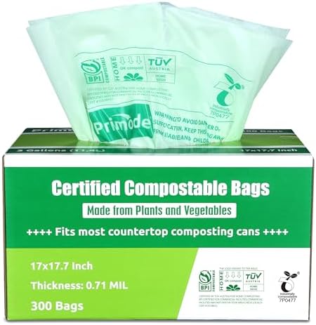 Compostable Trash Bags, Food Scraps Yard Waste Bags,Extra Thick 0.71 Mil. ASTMD6400 Compost Bags Small Kitchen Bin Bags, Certified By BPI and TÜV AUSTRIA (3 Gallon)