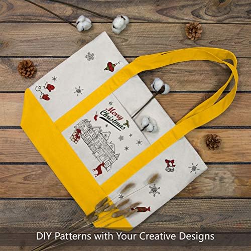 TOPDesign 1-Pack Canvas Tote Bag with an External Pocket, Reusable Grocery Shopping Bag, Top Zipper Closure, Daily Essentials (Yellow/Natural)