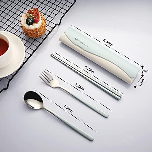 DEVICO Travel Utensils with Case, 4 Piece Portable Silverware Set for Work