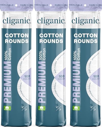Cliganic Premium Cotton Rounds for Face, Makeup Remover Pads, 300 Count