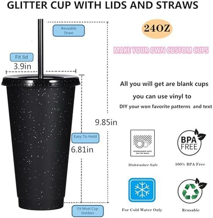 Suertestarry Tumbler with Straw and Lid,Water Bottle Iced Coffee Travel Mug Cup,Reusable Plastic Cups,Perfect for Parties,Birthdays,24oz-5 Pack (Black, 5pack)