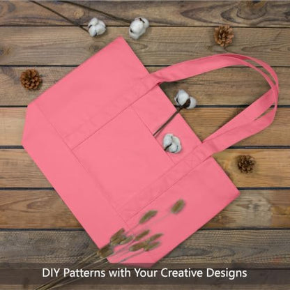 TOPDesign 3-Pack Canvas Tote Bags with an External Pocket, Reusable Grocery Shopping Bags, Top Zipper Closure, Daily Essentials (Rose Pink)